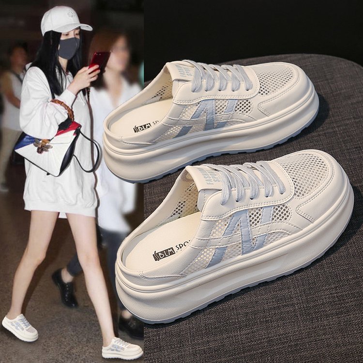 2025夏季新款半托女鞋时尚休闲增高厚底小白鞋525