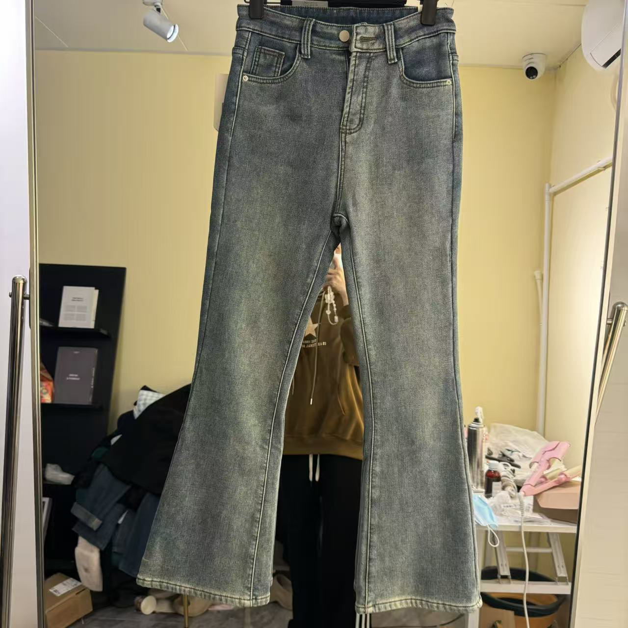 复古高腰显瘦宽松微喇牛仔裤女冬喇叭阔腿长裤