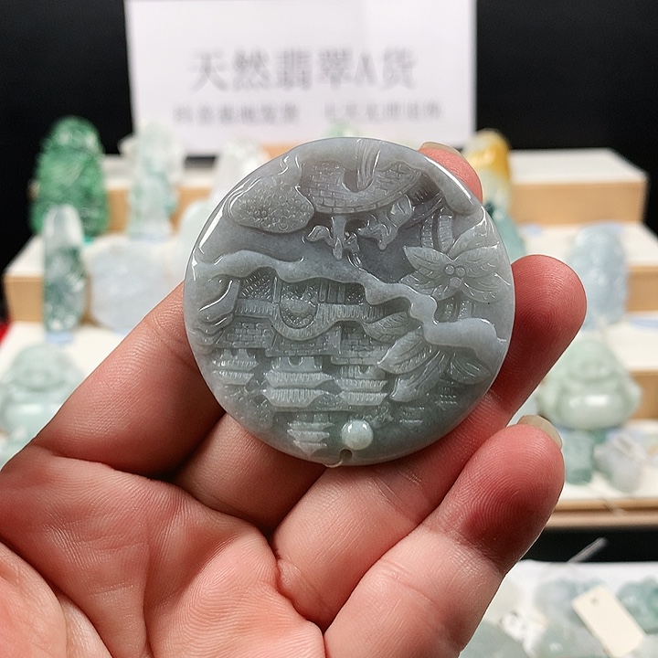 吊坠(不含链)未镶嵌翡翠8山水牌