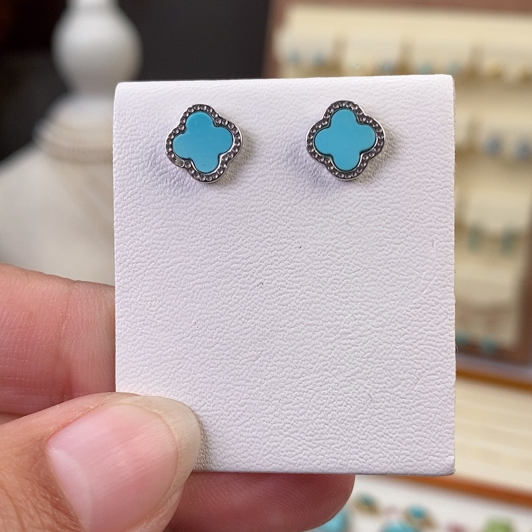 绿松石耳饰银S925镶嵌