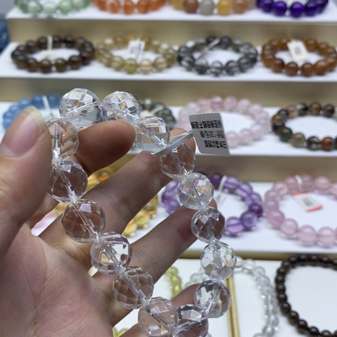 水晶手链未镶嵌白水晶切割面圆珠
