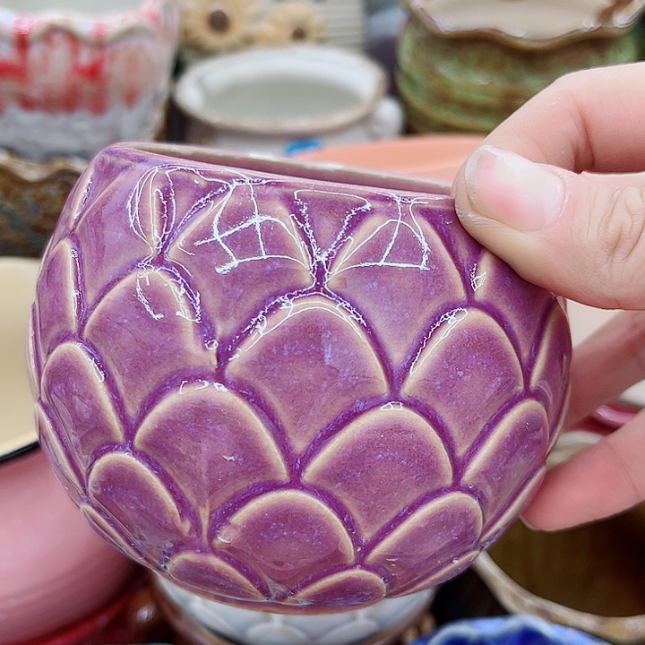 多肉绿植陶瓷花盆9.9包邮，有孔