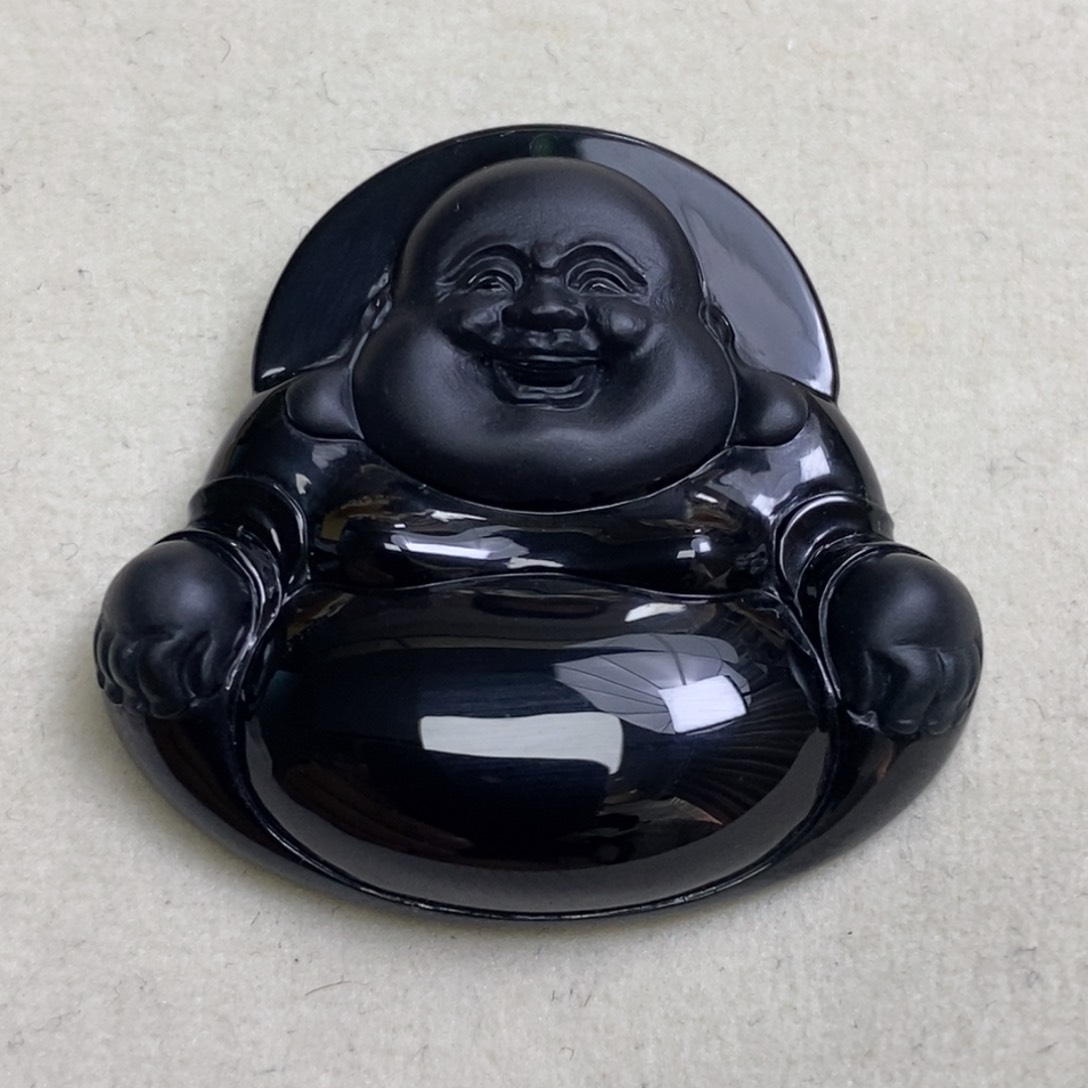 翡翠颈饰18K金镶嵌墨翠佛公