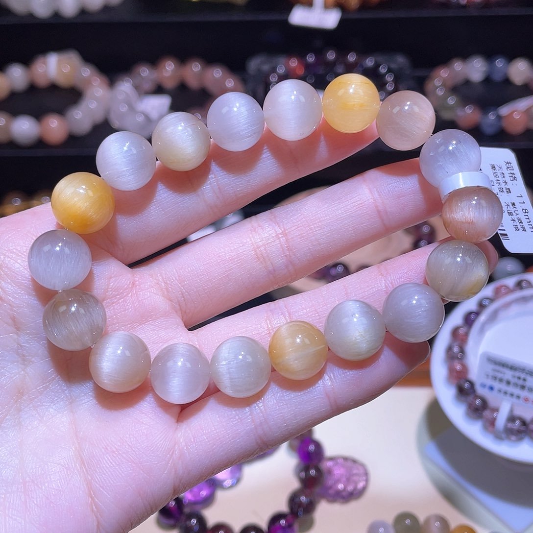 水晶手链未镶嵌兔毛手链，晶体通透11.8