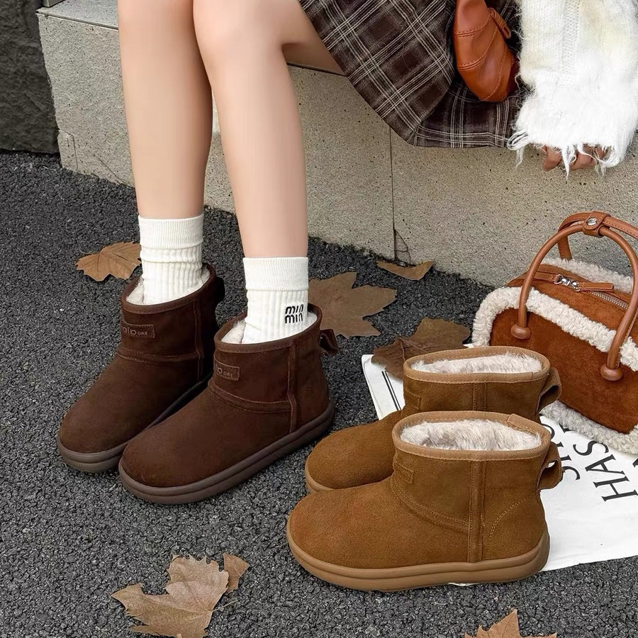 轩轩家【反绒牛皮雪地靴】厚底3CM加绒加厚冬季保暖百搭女靴