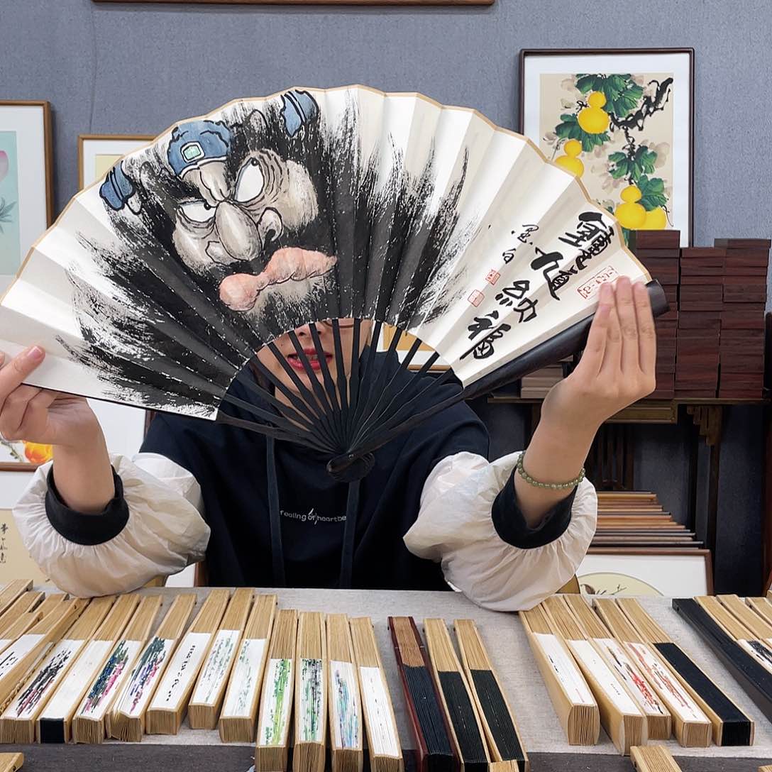 国画10寸黑檀-纯手绘-文玩扇骨（默认粘好）