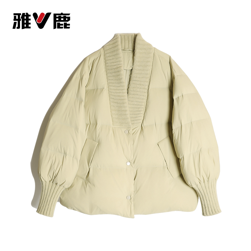 雅鹿羽绒服女冬季保暖 短款休闲绵羊毛v领休闲韩版秋冬