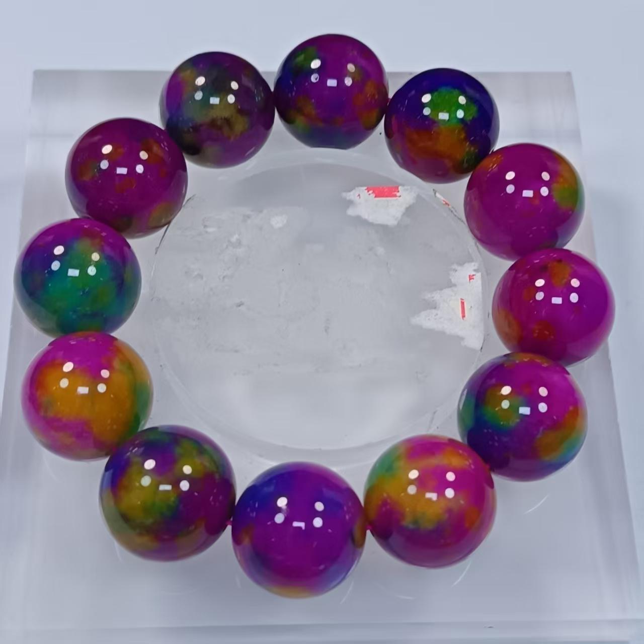  玫红油画18mm手串发一条F02