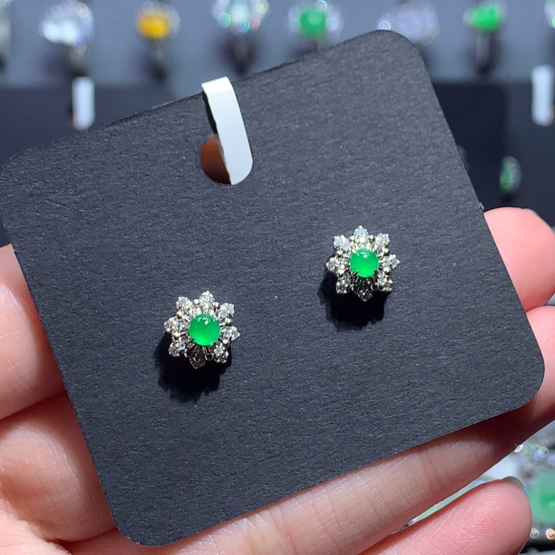 翡翠耳饰18K金镶嵌天然翡翠