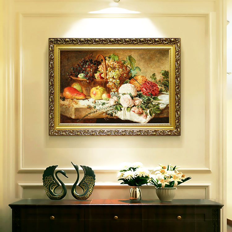欧式静物花卉玄关装饰画美式餐厅走廊卧室挂画手工肌理油画