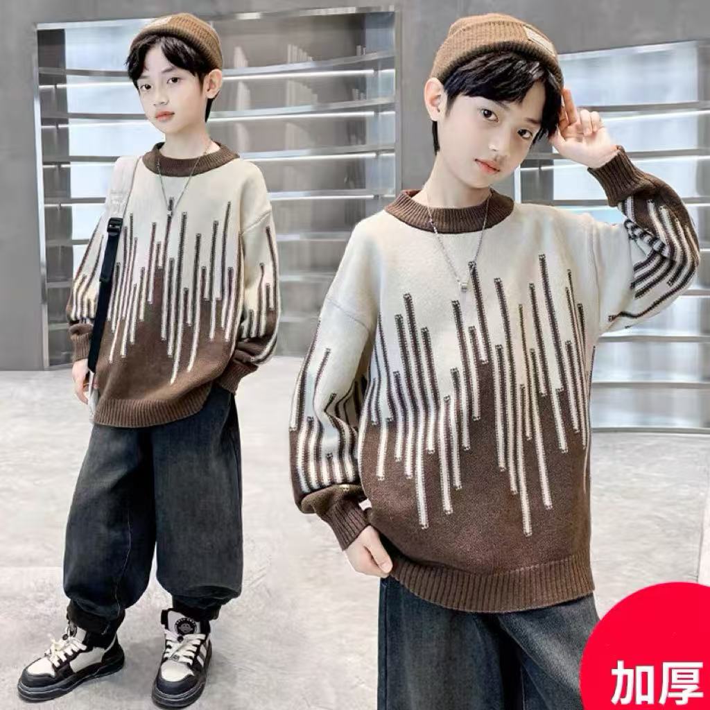 200643童装男童针织衫2025秋新款韩版时尚潮酷防水貂毛针织毛衣潮