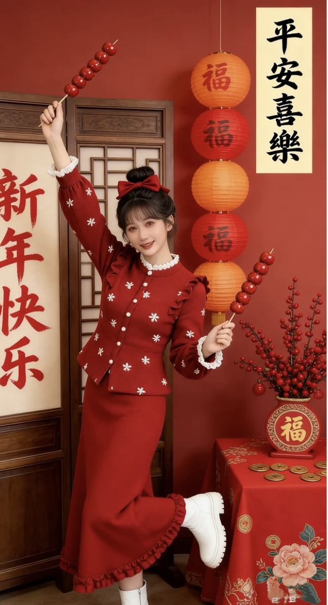 2025大码女装连衣裙新款法式复古气质绝美加厚衬衫半裙圣诞新年红