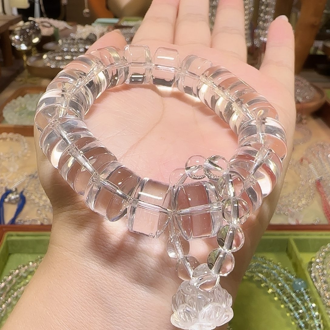 一***～未镶嵌手链水晶天然白水晶全净体18子手持