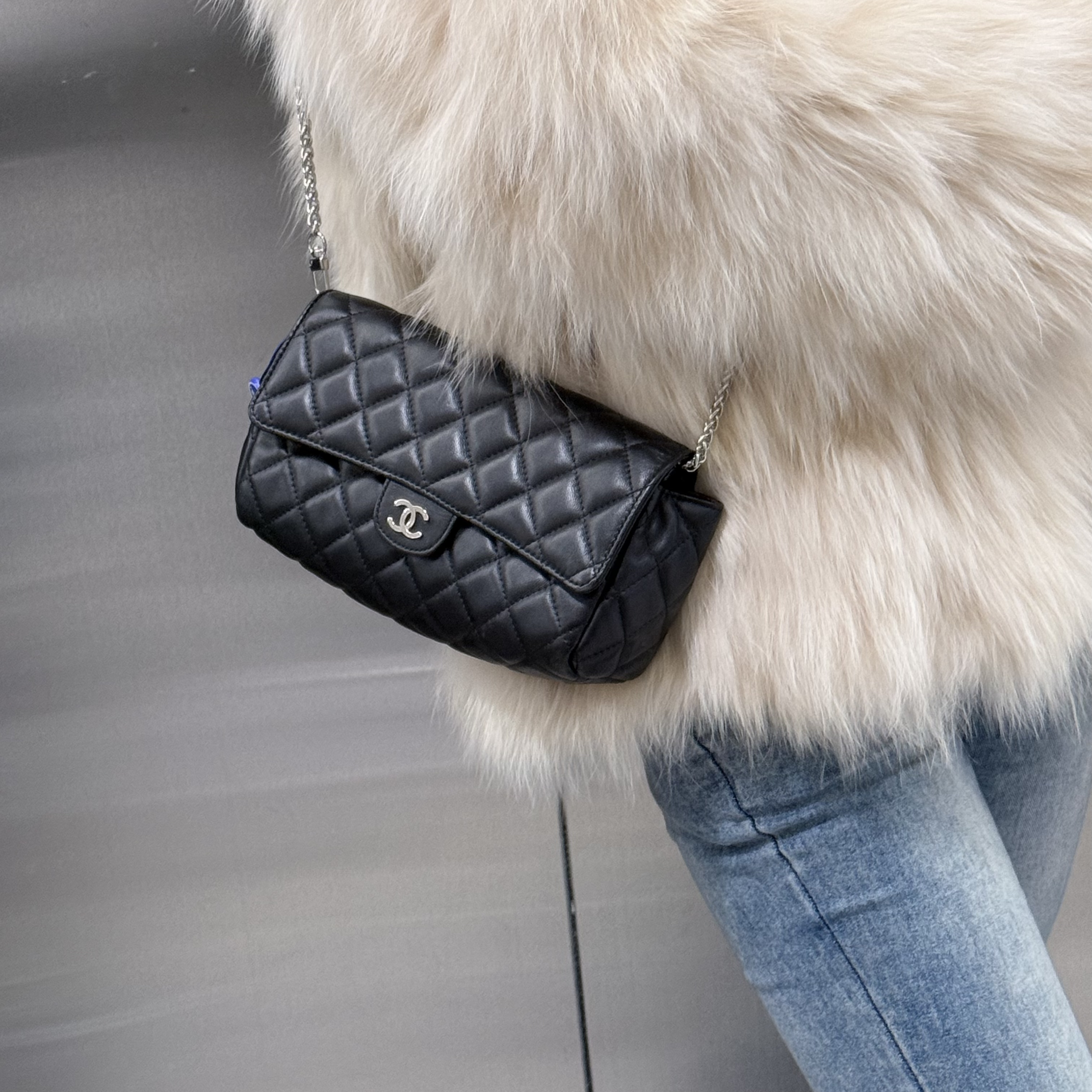 95新 Chanel/香奈儿 chanel黑色方胖子手拿包