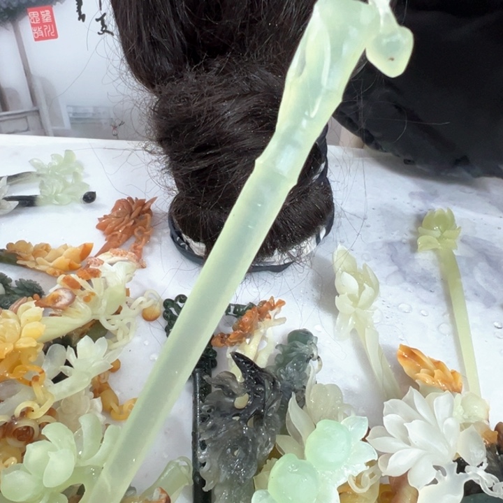 定制蛇纹石玉毛货发饰