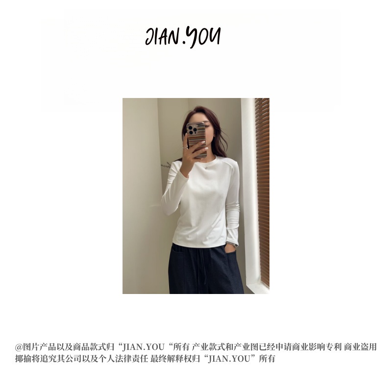 JIANYOU-[韩风简约]2025秋季修身百搭极简风设计感T恤O-Q991