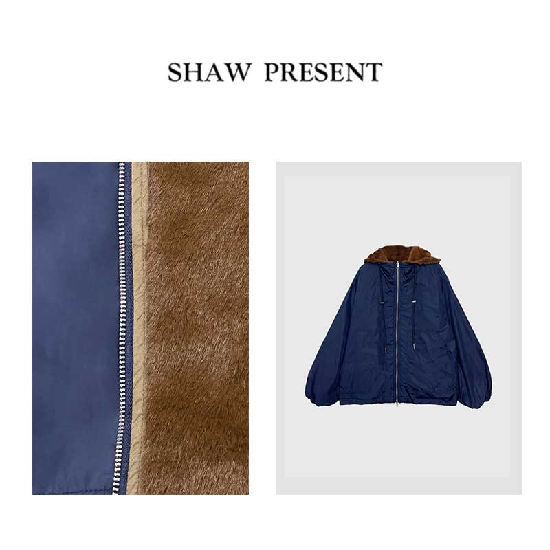 Amor蓝绒* 仿貂皮 拉链连帽两面穿冬季宽松外套NY-LA1785