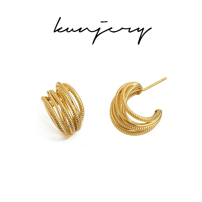 铜合金耳饰 冷淡风精致金属绕丝小众设计感C形耳环通勤耳钉女