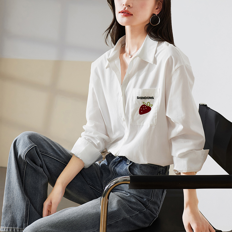 索菲丝尔2025秋装上新简约时尚休闲刺绣长袖衬衫上衣女533061