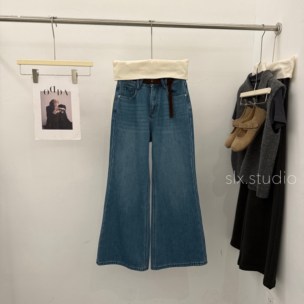 slx@ 2908-110 牛仔微喇阔腿裤