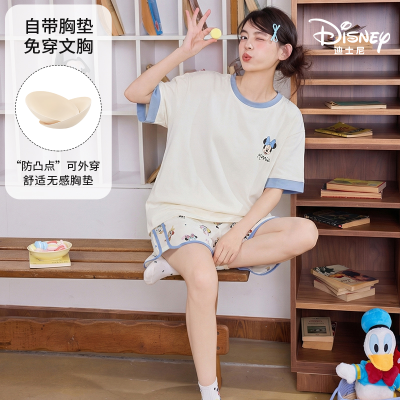 Disney/迪士尼天丝莱赛尔夏季短袖短裤带胸垫卡通外穿家居服0439