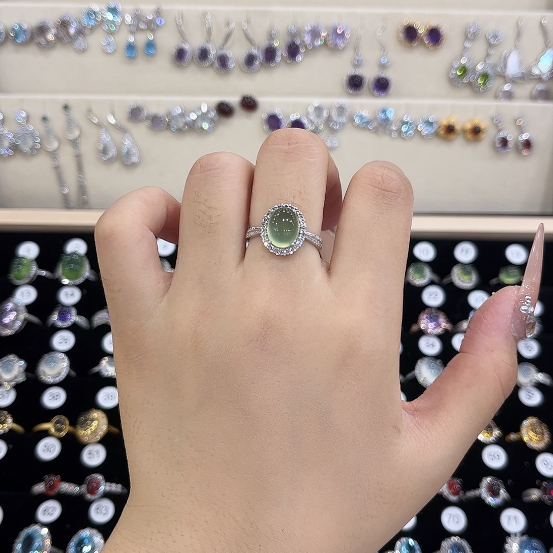 岫玉银S925镶嵌戒指