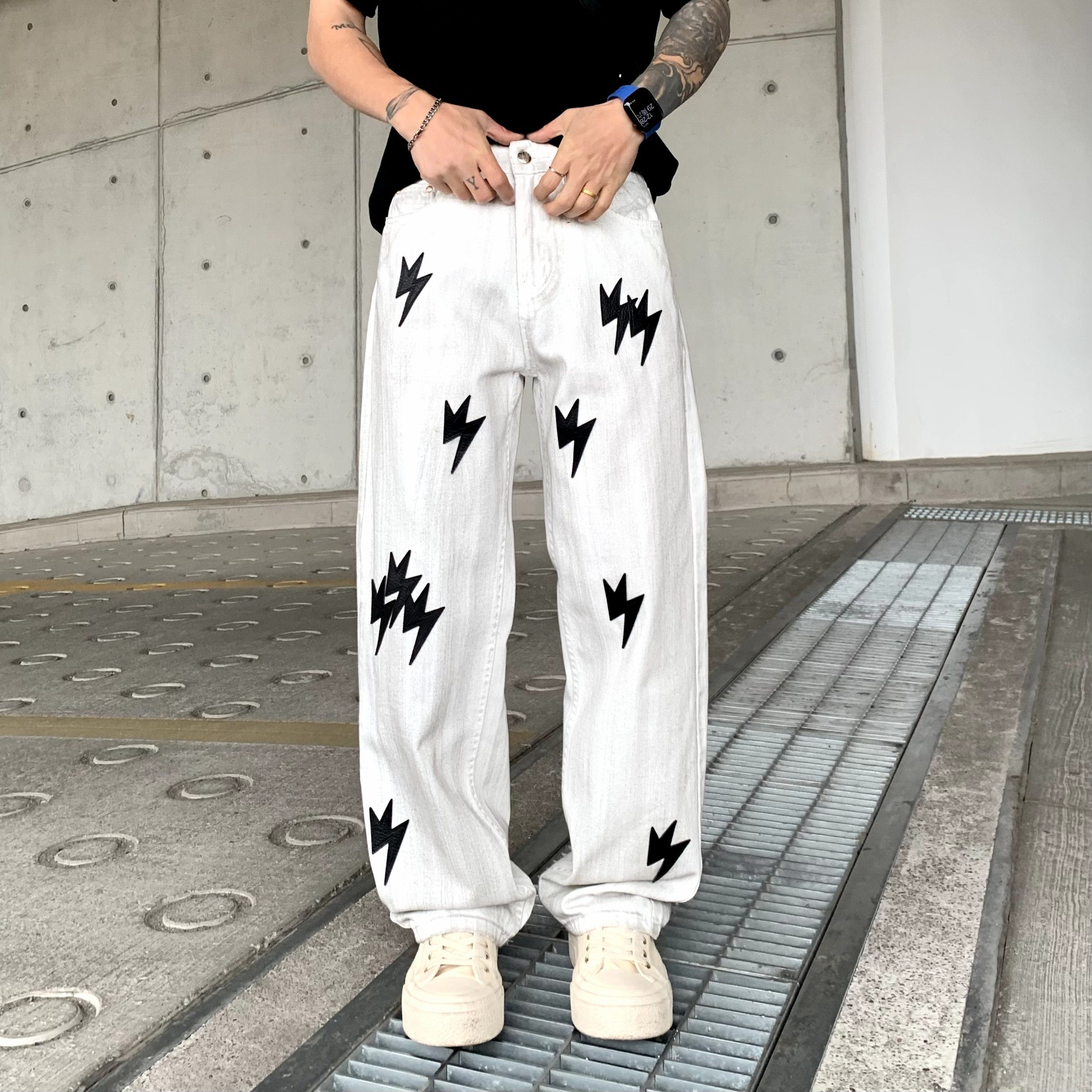 【大码男装260斤】  美式高街 闪电设计感牛仔裤 潮流穿搭 宽松直筒