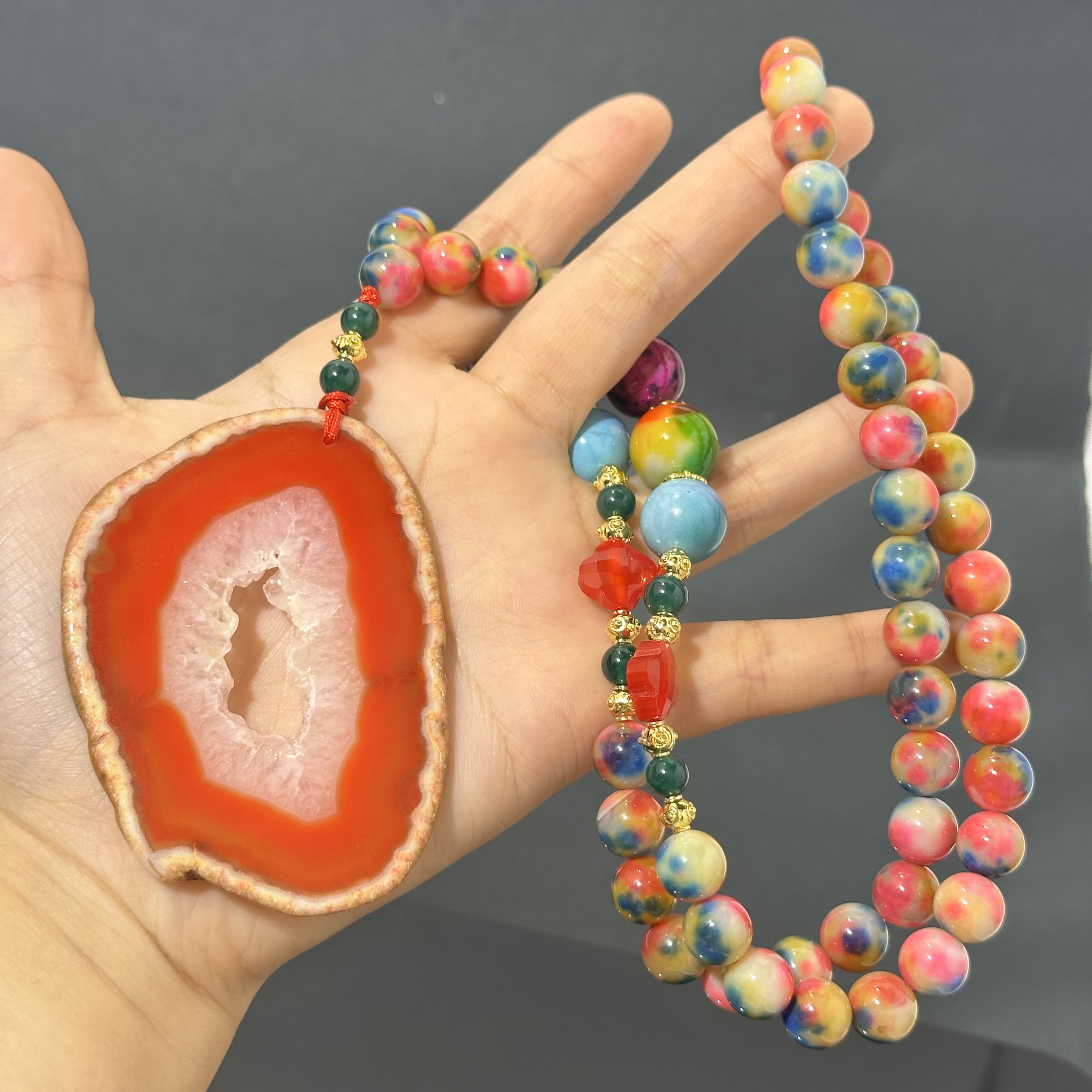 玉龙雪山石化血灵芝七彩珠珠链吊坠多样性发货A23-01