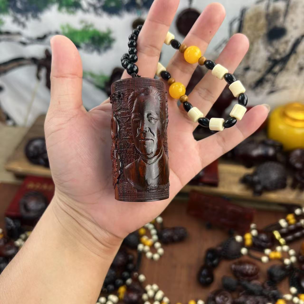 紫檀木【新款100手里有钱】实木雕刻文玩把件