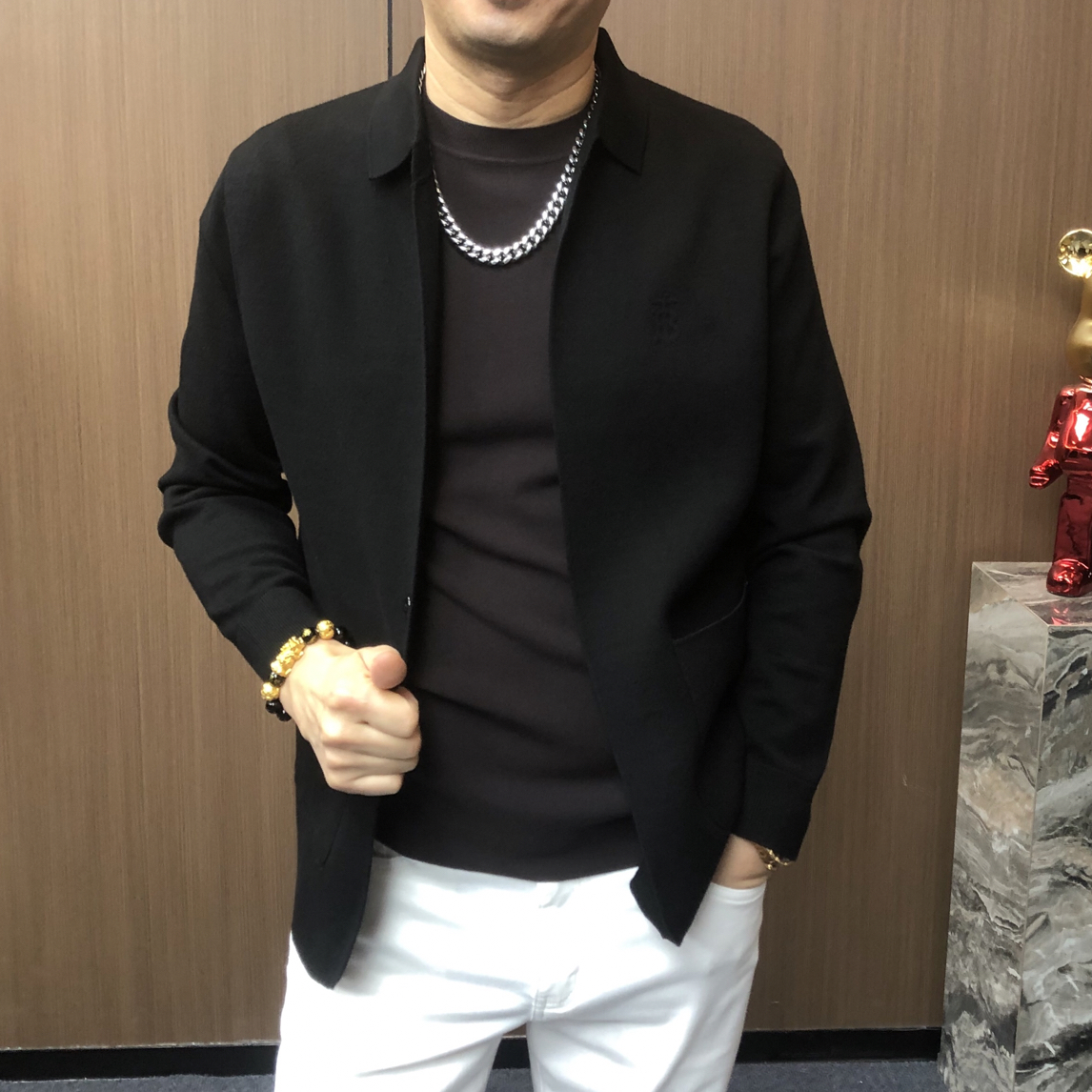 （秋季轻奢）男士高端轻奢休闲商务翻领针织开衫外套2508