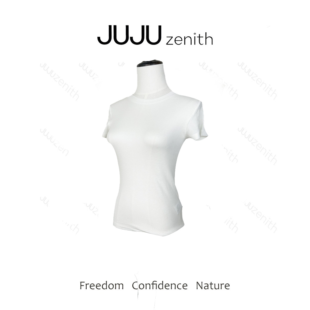 JUJU·紧身羊毛T恤女正肩修身窄腰显瘦