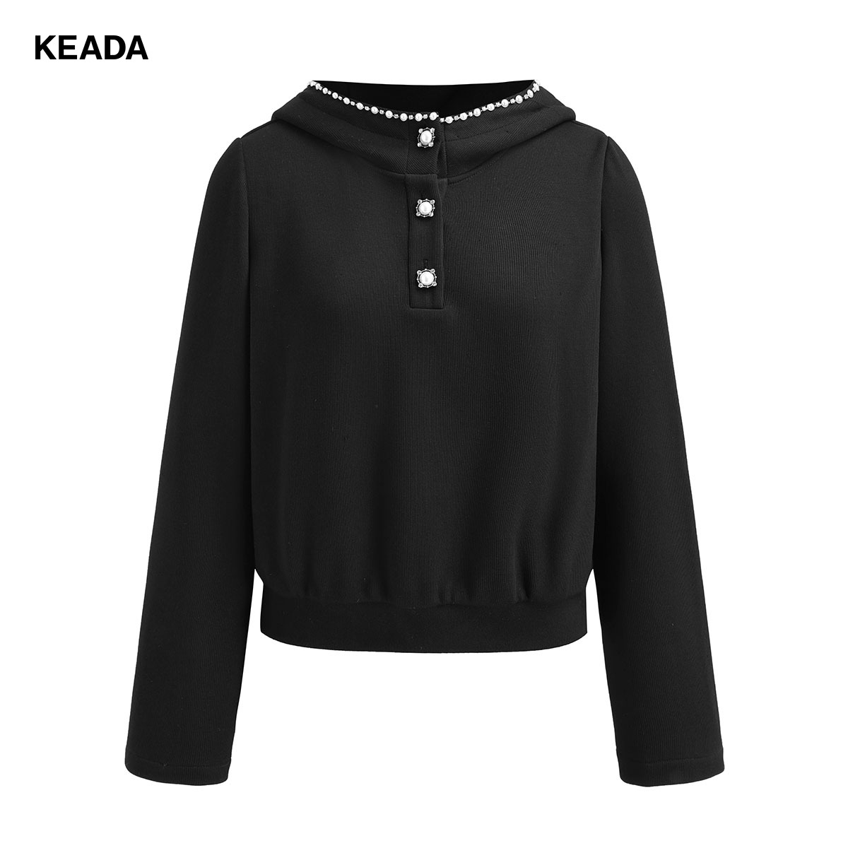 KEADA白色连帽长袖简约卫衣女休闲穿搭上衣KSN3KN5275