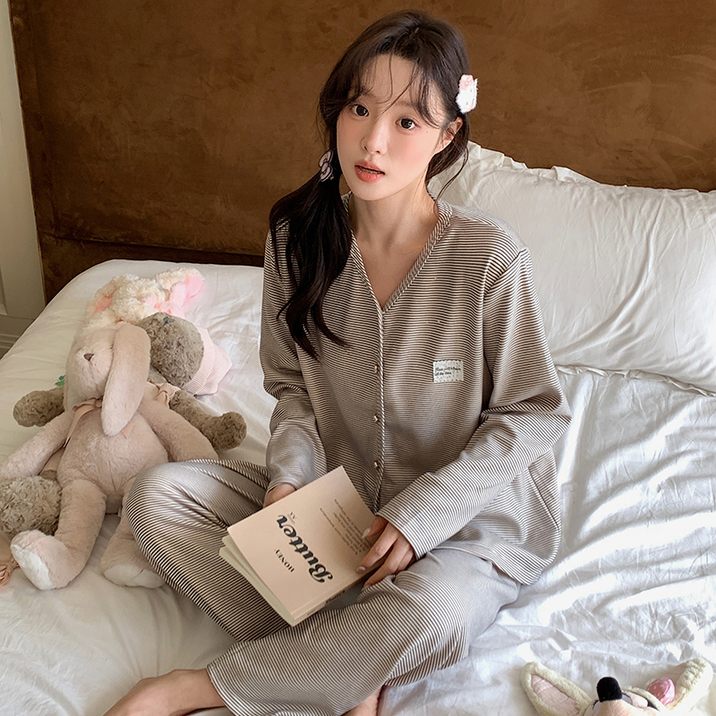 女孩秋冬季新款长袖长裤家居服套装睡衣女士简约舒适保暖可外穿