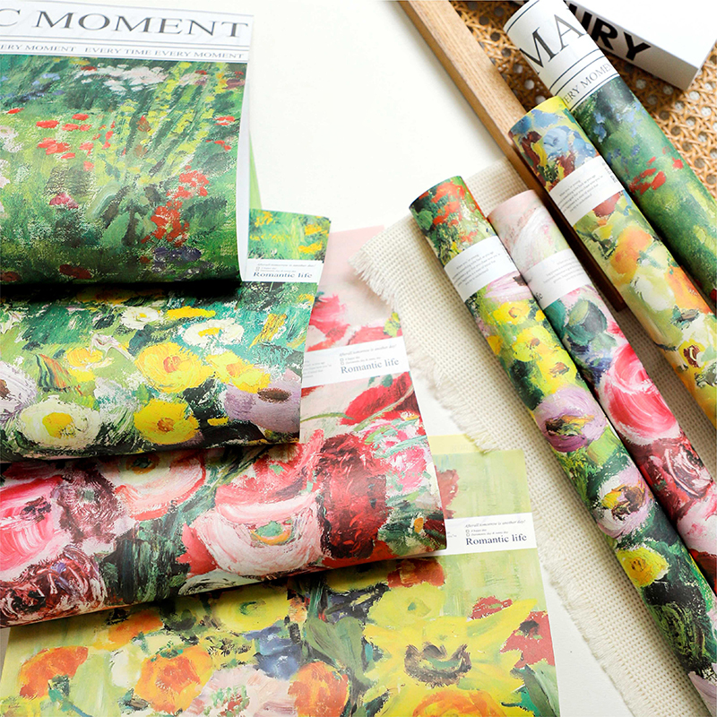 网红新款油画系列浪漫时刻加厚包花纸鲜花花束包装纸花店资材材料