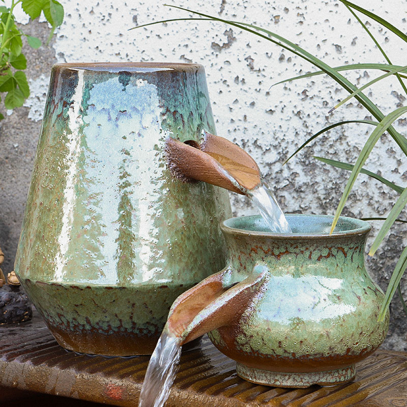 古法流水陶罐摆件循环水鱼缸鱼池生态瀑布过滤器养鱼陶瓷造景全套