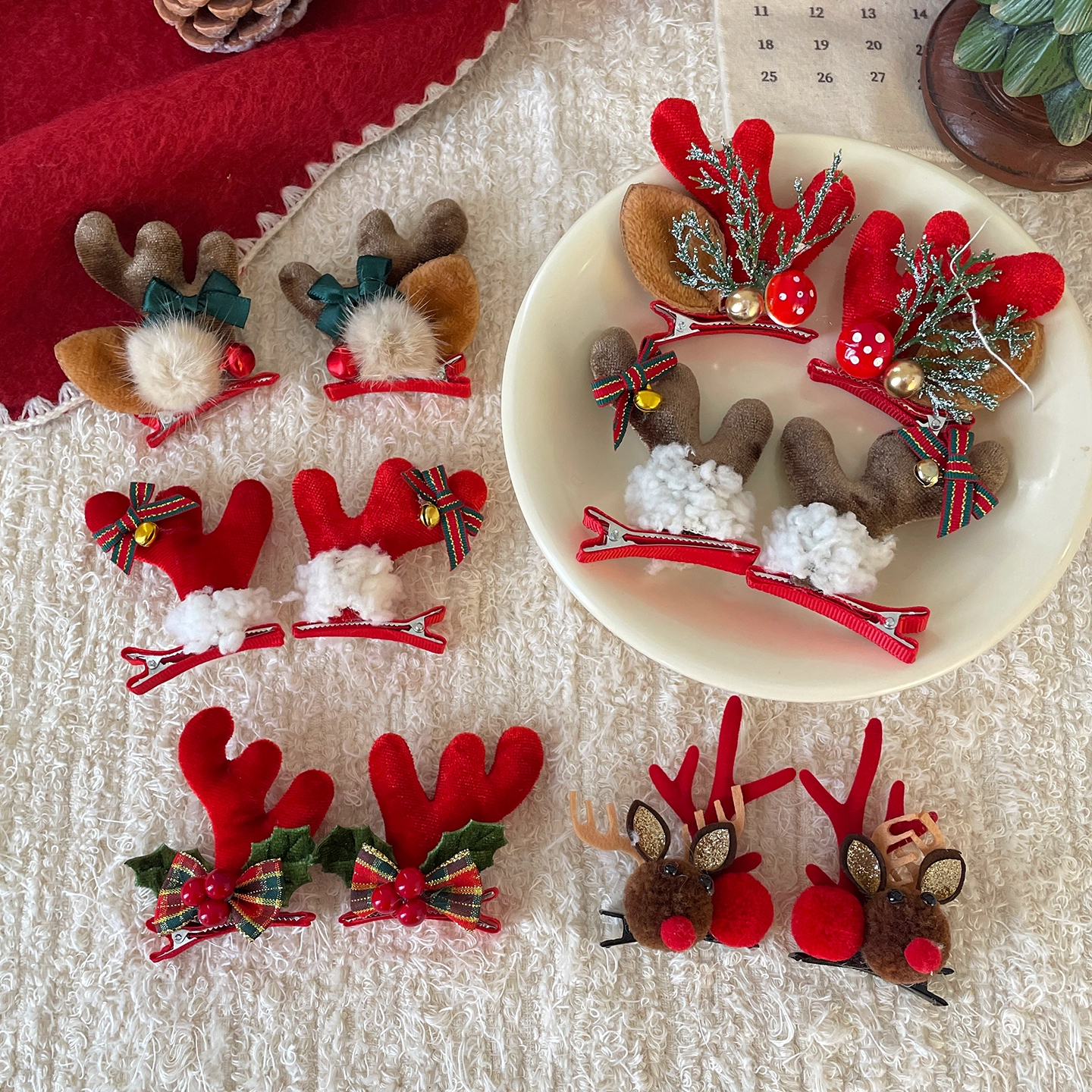 圣诞发夹氛围感发饰小对夹鹿角夹子2026新款甜美可爱头饰品发卡子