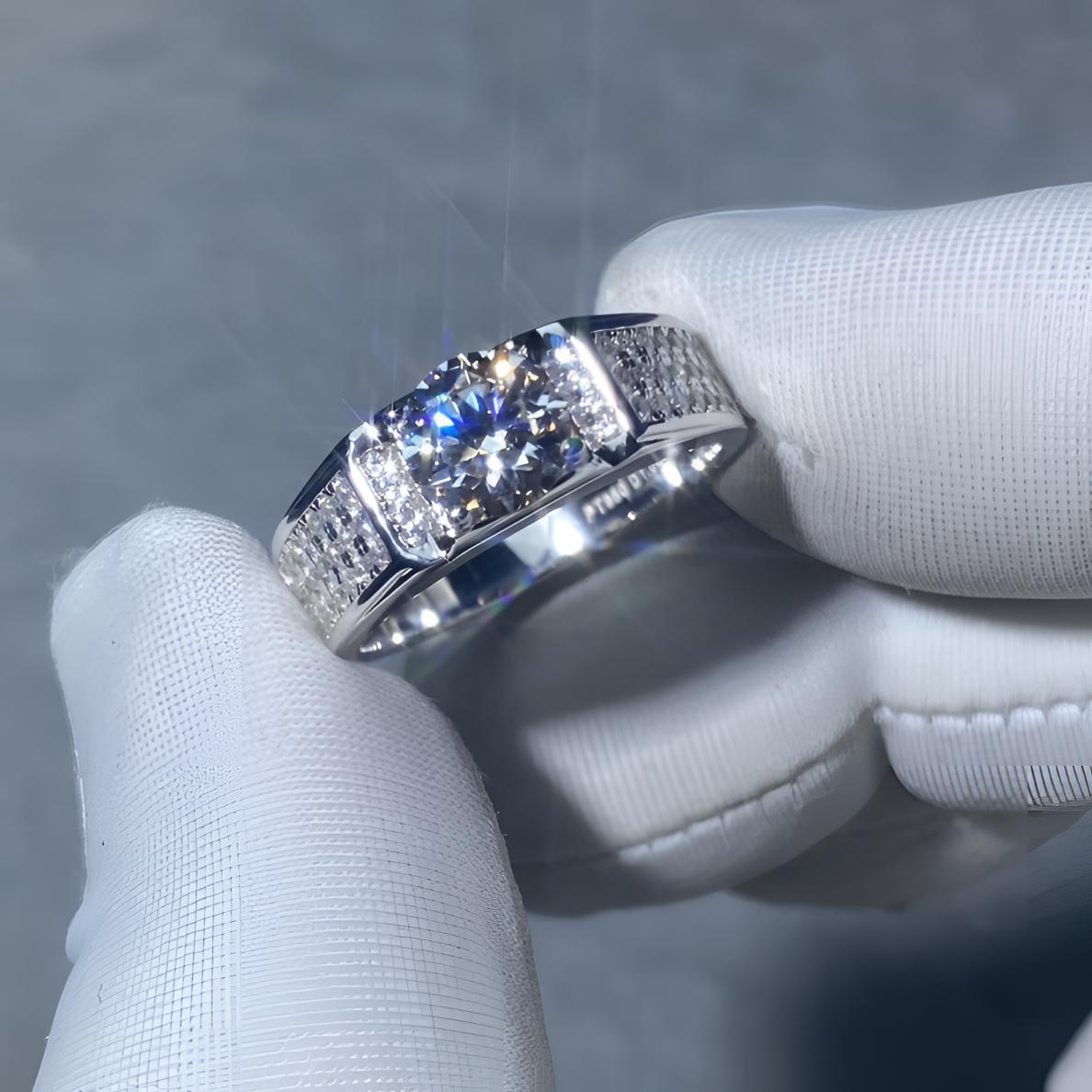 925银莫桑石戒指 【满天星窄版】1-2克拉 时尚秀气百搭款式莫桑石男