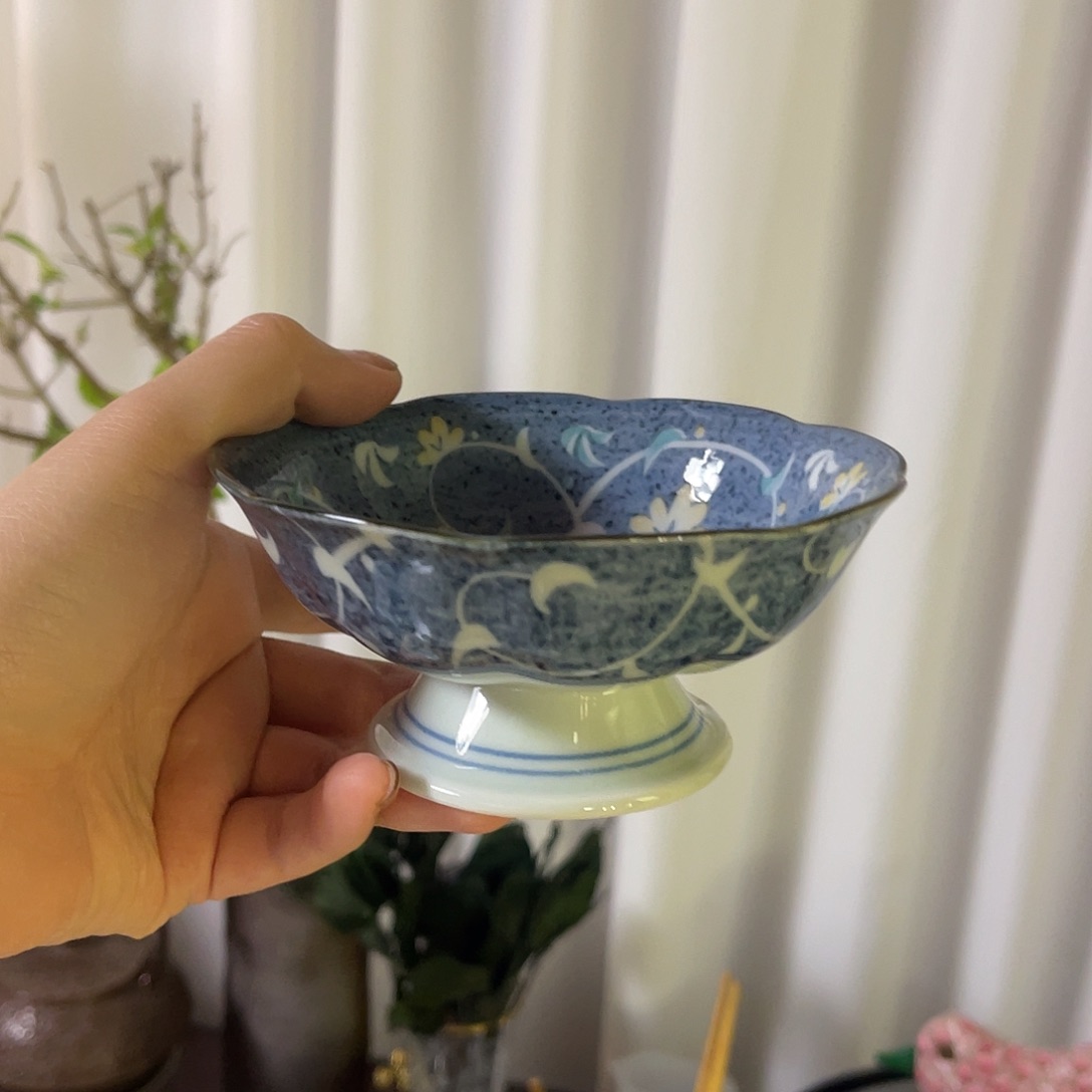 瓷片高足花朵缠枝钵子19