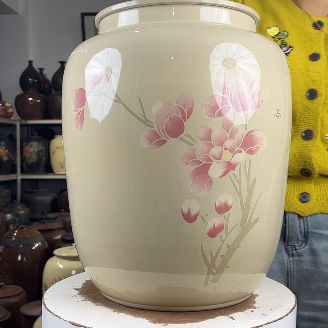 20升水缸纯手工白泥阴刻阳填