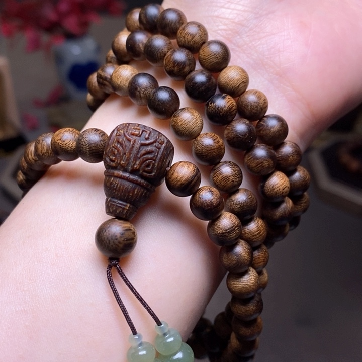 沉香手串越南富森红土瘤疤0.6×108+沉香木雕配饰