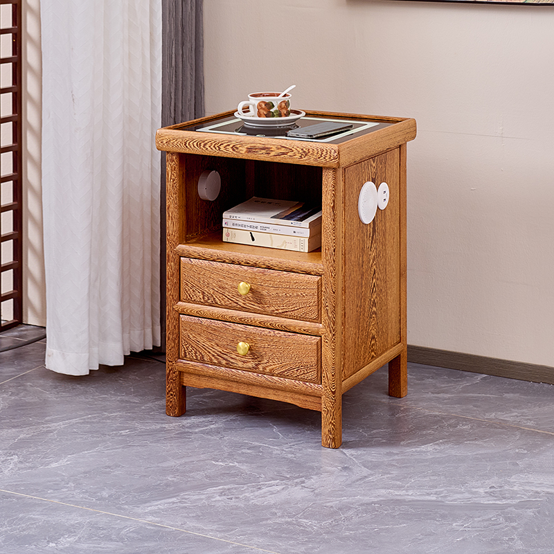 仙铭源鸡翅木智能床头柜新中式实木卧室床边柜红木高级感茶水柜