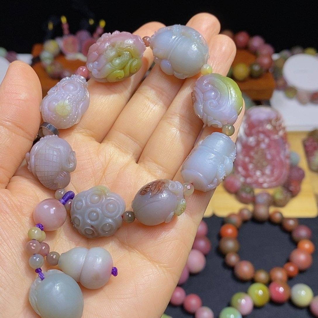玛瑙/玉髓盐源玛瑙大漏大炸未镶嵌大师工同料八宝手串