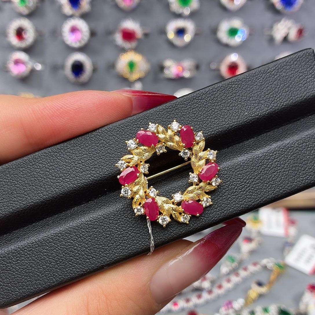 吊坠925银培育缅甸粉红色宝石