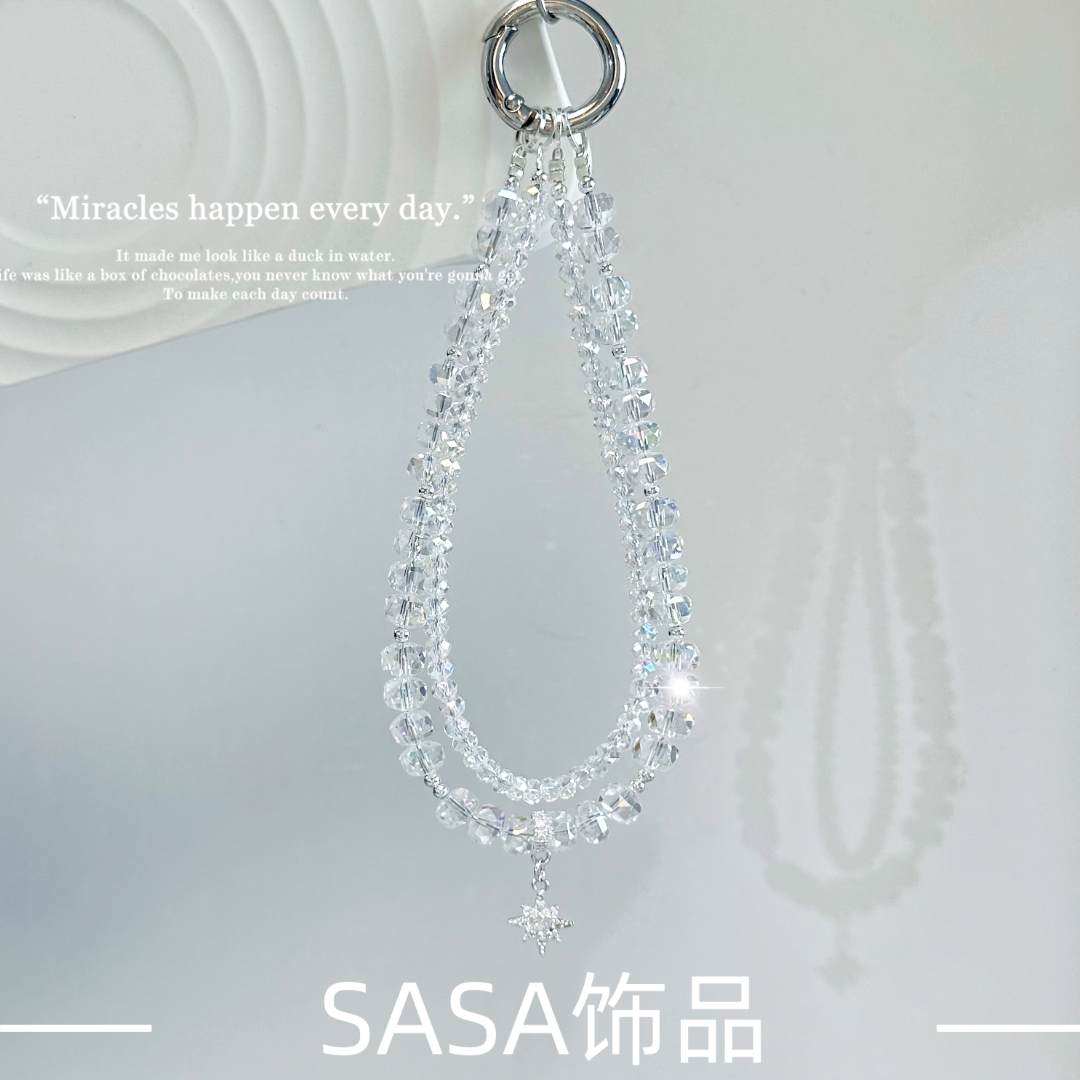 【白月光】纯白手机链女款手工通用斜跨挂脖网红时尚防摔手提挂绳