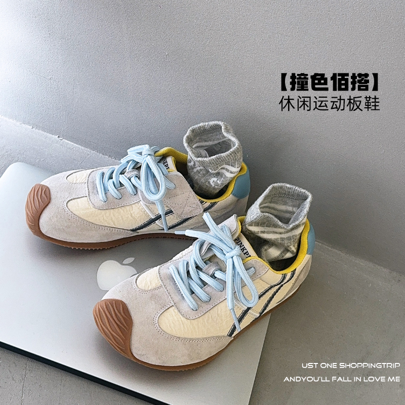 P时尚百搭夏季复古运动鞋洋气拼色软底透气跑步鞋休闲鞋504885O9