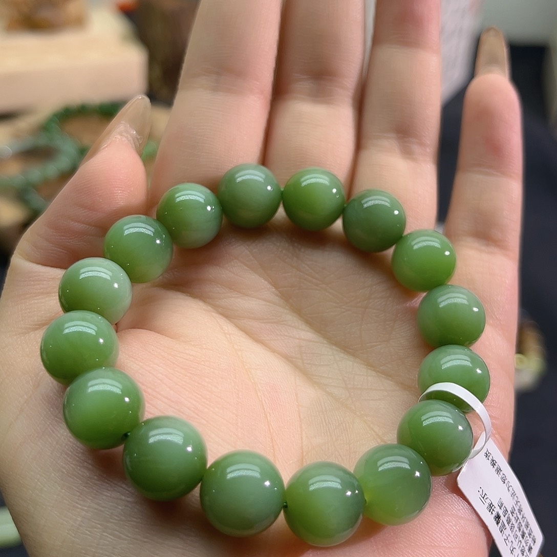 和田玉未镶嵌颈饰碧玉粉青猫眼12m m