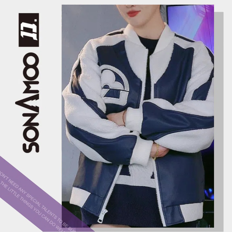 【D19001】蓝色仿皮羊羔绒男士外套秋冬加厚保暖男D19001