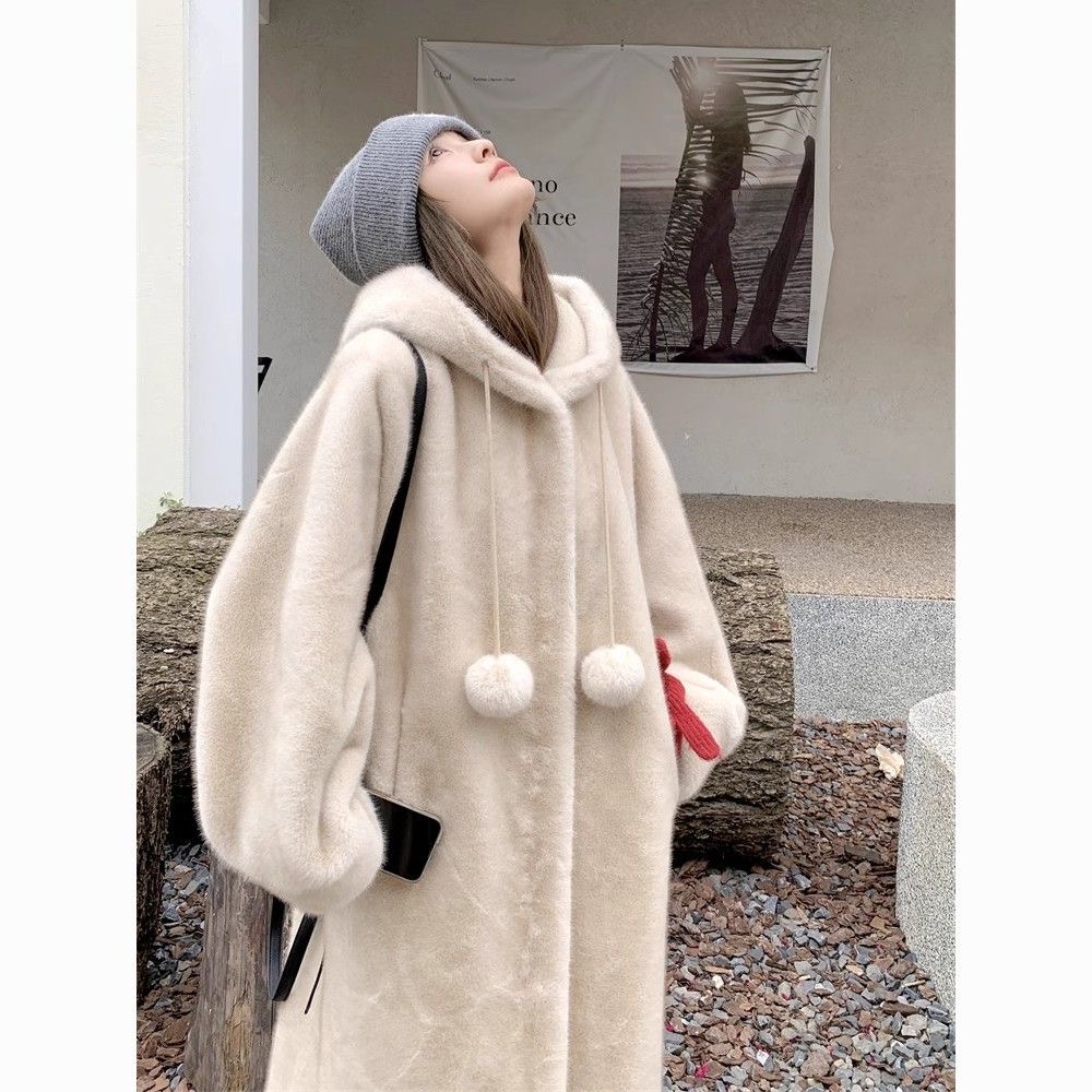 巫师连帽长款中长款外套时尚外套毛绒女装