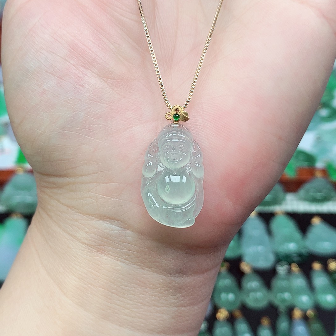 翡翠颈饰18K金镶嵌天然翡翠A货