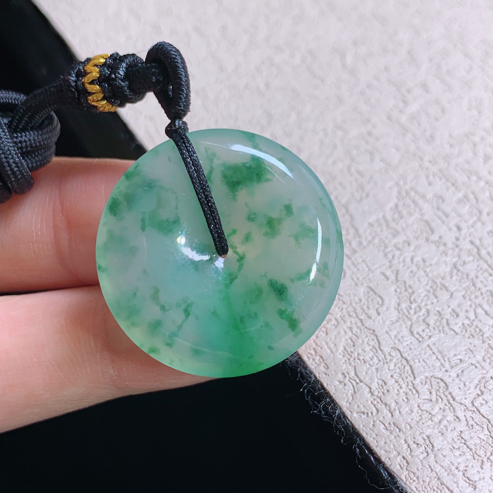 缅甸天然翡翠A货老坑冰种飘花平安扣吊坠高品质精雕礼物27×4.8